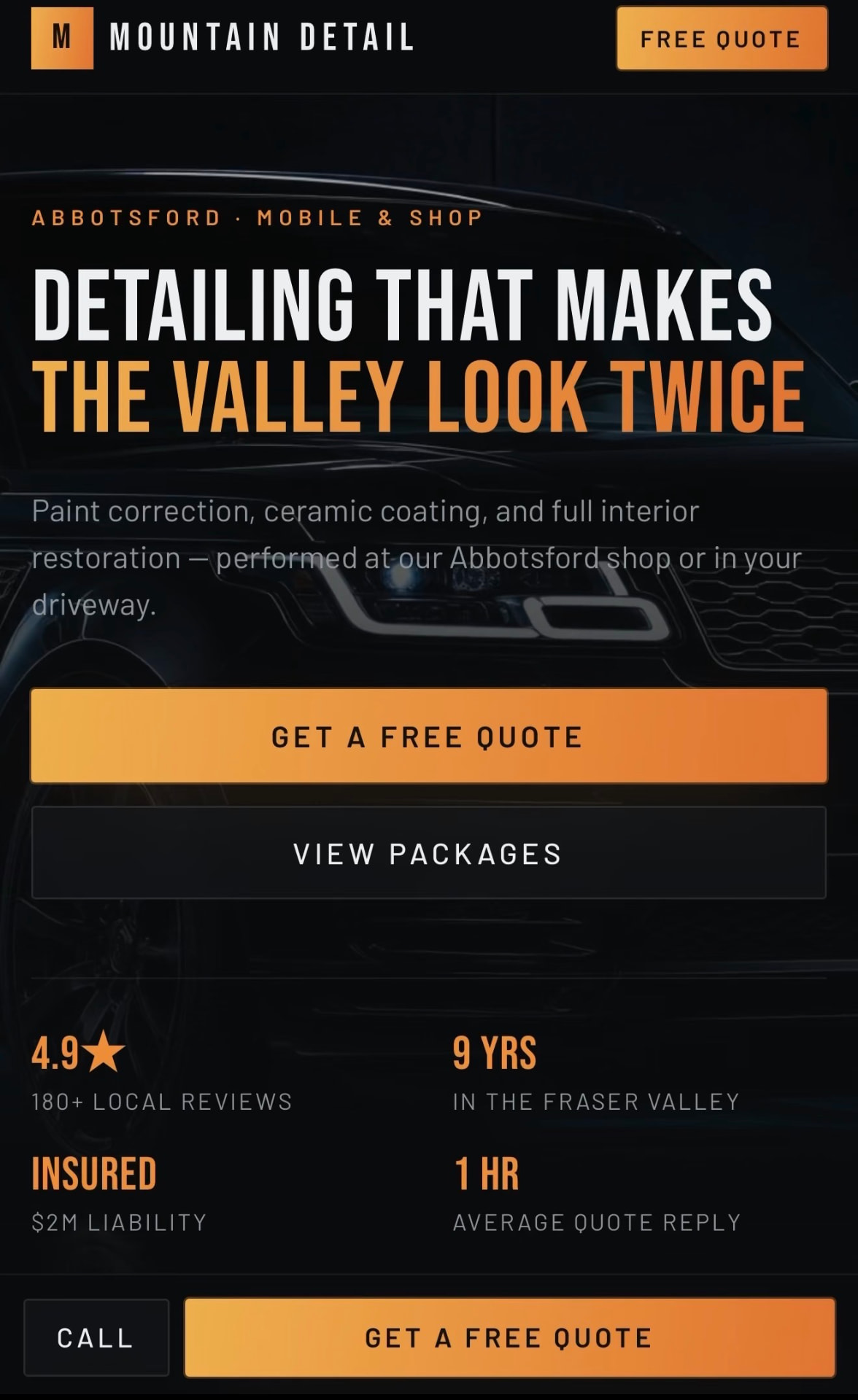 Website design for Mountain Detail, a auto detailing business